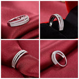 USPS 3 Rows CZ Wedding Rings Band Crystal Anniversary Gift PJ4257