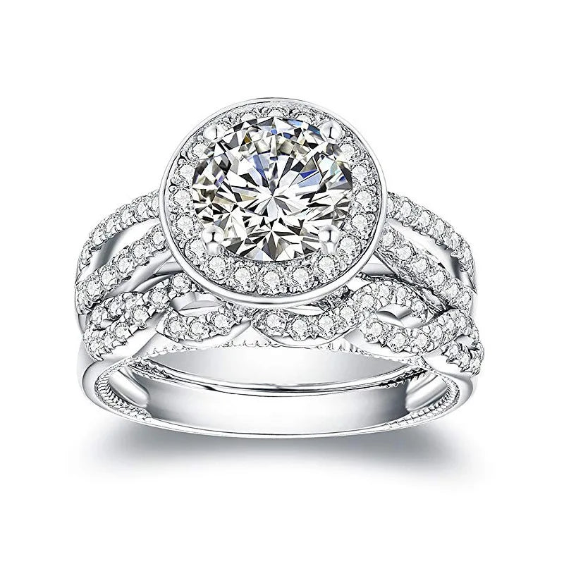 Big CZ Stone Infinite Rings Set for Women Vintage Statement Engagement Rings