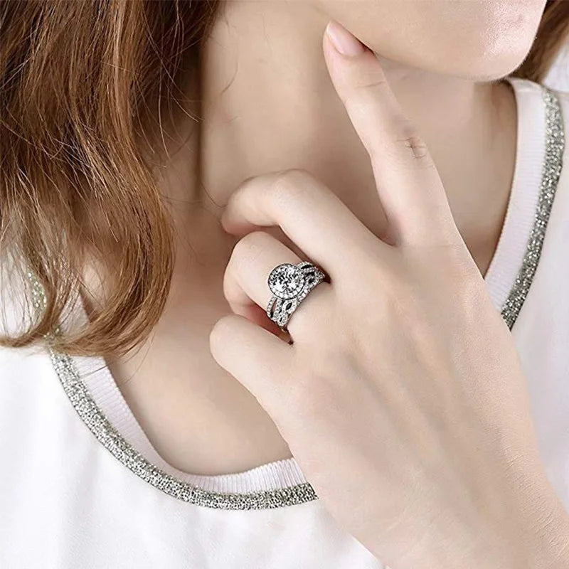 Big CZ Stone Infinite Rings Set for Women Vintage Statement Engagement Rings