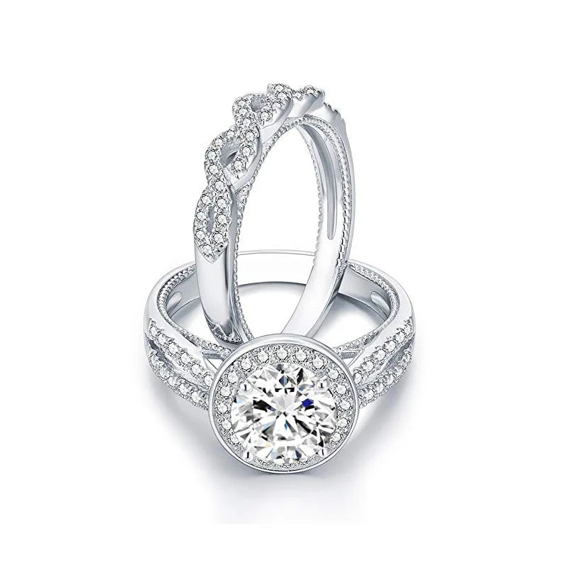 Big CZ Stone Infinite Rings Set for Women Vintage Statement Engagement Rings