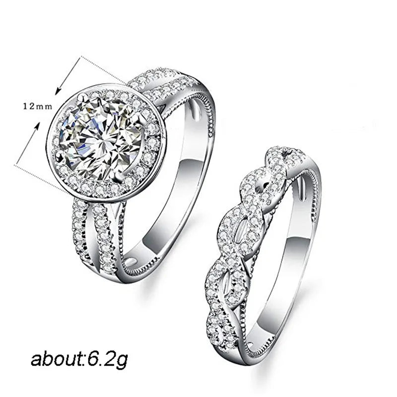 Big CZ Stone Infinite Rings Set for Women Vintage Statement Engagement Rings