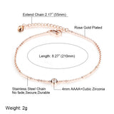 Women's Stainless Steel Chain Anklet with Cubic Zirconia - Colorfast