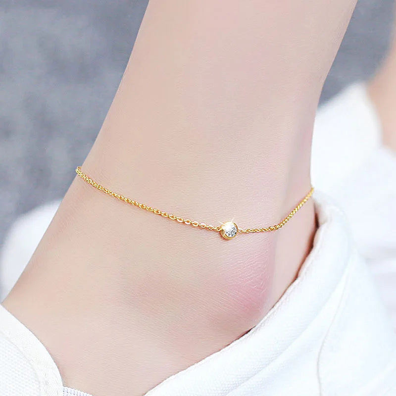 Women's Stainless Steel Chain Anklet with Cubic Zirconia - Colorfast