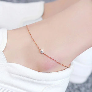 Women's Stainless Steel Chain Anklet with Cubic Zirconia - Colorfast