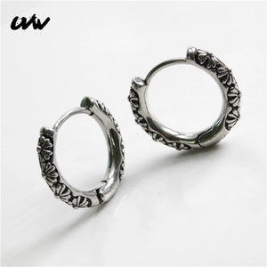 Punk High 316L Steel Vintage Carved Hoop Earrings Round Men's Jewelry