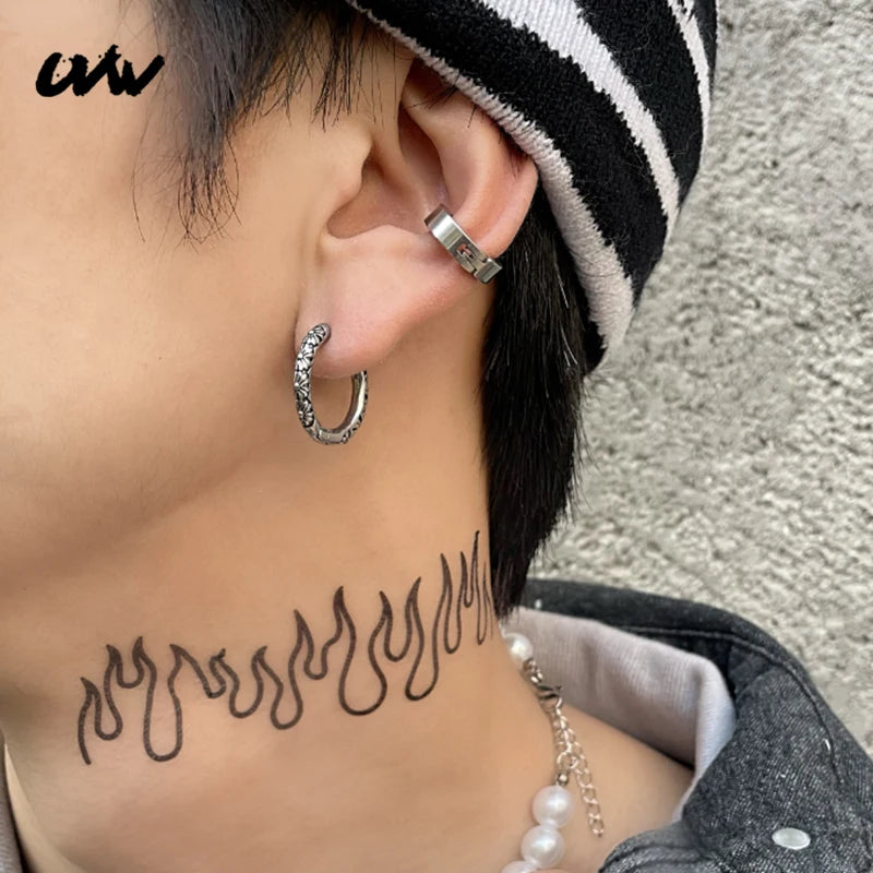 Punk High 316L Steel Vintage Carved Hoop Earrings Round Men's Jewelry