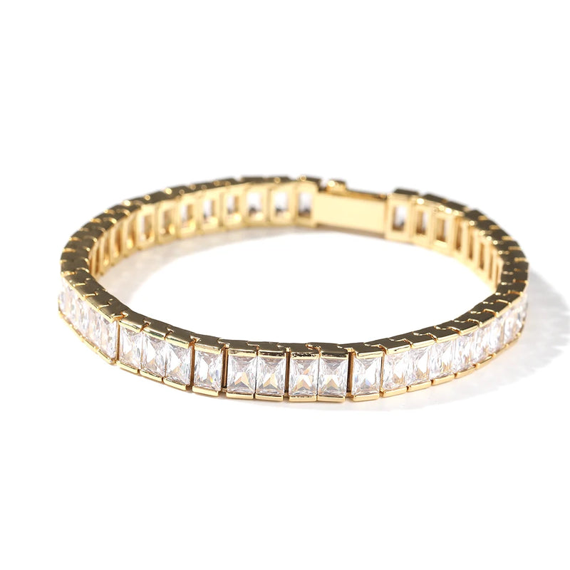 8mm CZ Baguette Tennis Bracelet Spring Clasp Women's Jewelry