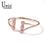 Micro Paved CZ Cubic Zircon Baguette Bracelet Full Size Adjustable Cuff Bangle