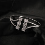 Micro Paved CZ Cubic Zircon Baguette Bracelet Full Size Adjustable Cuff Bangle
