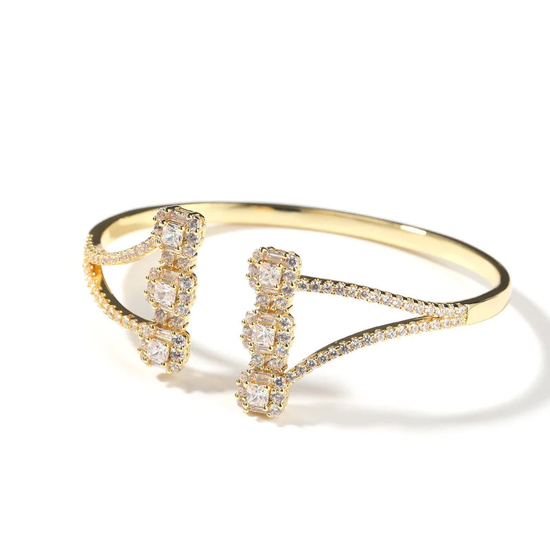 Baguette Cuff Bracelet Pave CZ Bangles Women Jewelry