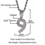 Baguette Numbers Chain Necklace Iced Out Hiphop Jewelry