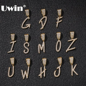 Cursive Initial Letter Pendants Full Iced Out for Men Women Hip Hop Jewelry