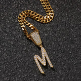 Cursive Initial Letter Pendants Full Iced Out for Men Women Hip Hop Jewelry