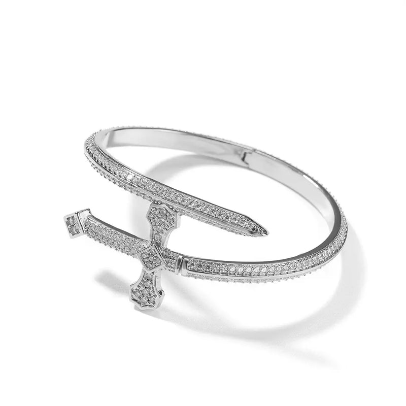 Bling Cubic Zircon Curve Sword Cuff Bangle for Women