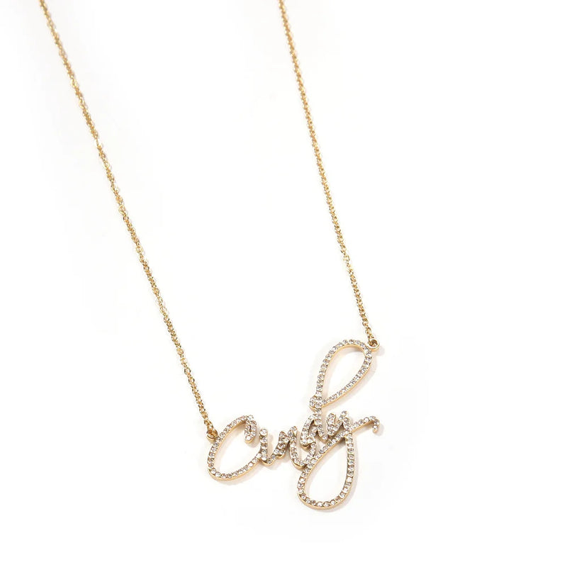Personalized Stainless Steel Name Necklace with Rhinestone Letters