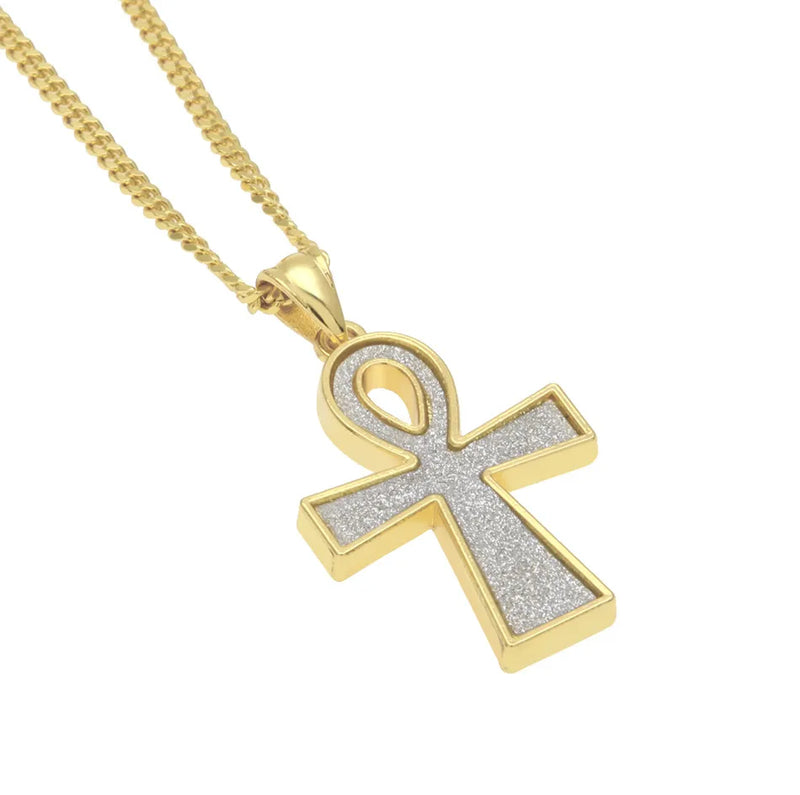 Iced Egyptian Key of Life Ankh Pendant Necklace Men's Jewelry