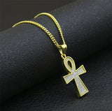 Iced Egyptian Key of Life Ankh Pendant Necklace Men's Jewelry