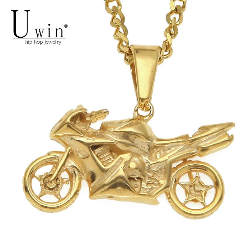 Stainless Steel Motorcycle Pendant Hip hop Jewelry Men's Necklace Chain