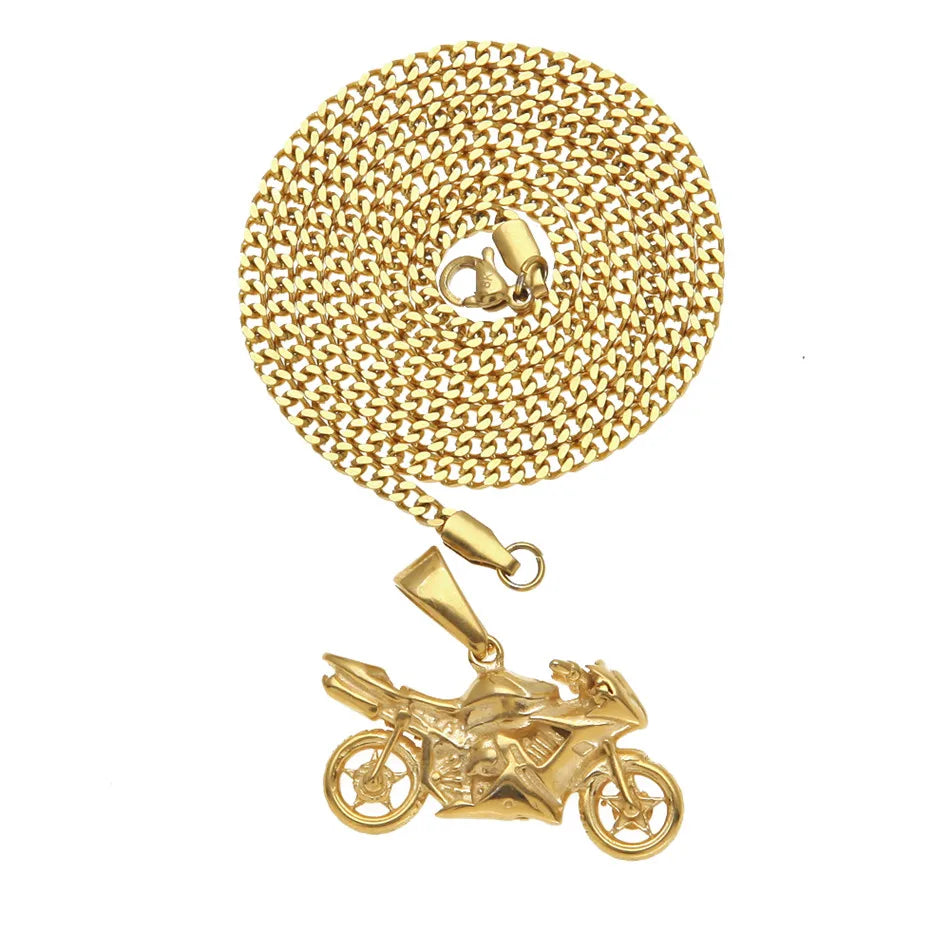 Stainless Steel Motorcycle Pendant Hip hop Jewelry Men's Necklace Chain