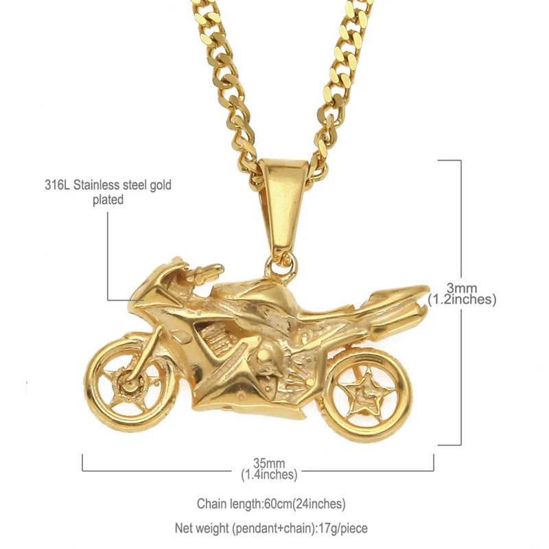 Stainless Steel Motorcycle Pendant Hip hop Jewelry Men's Necklace Chain