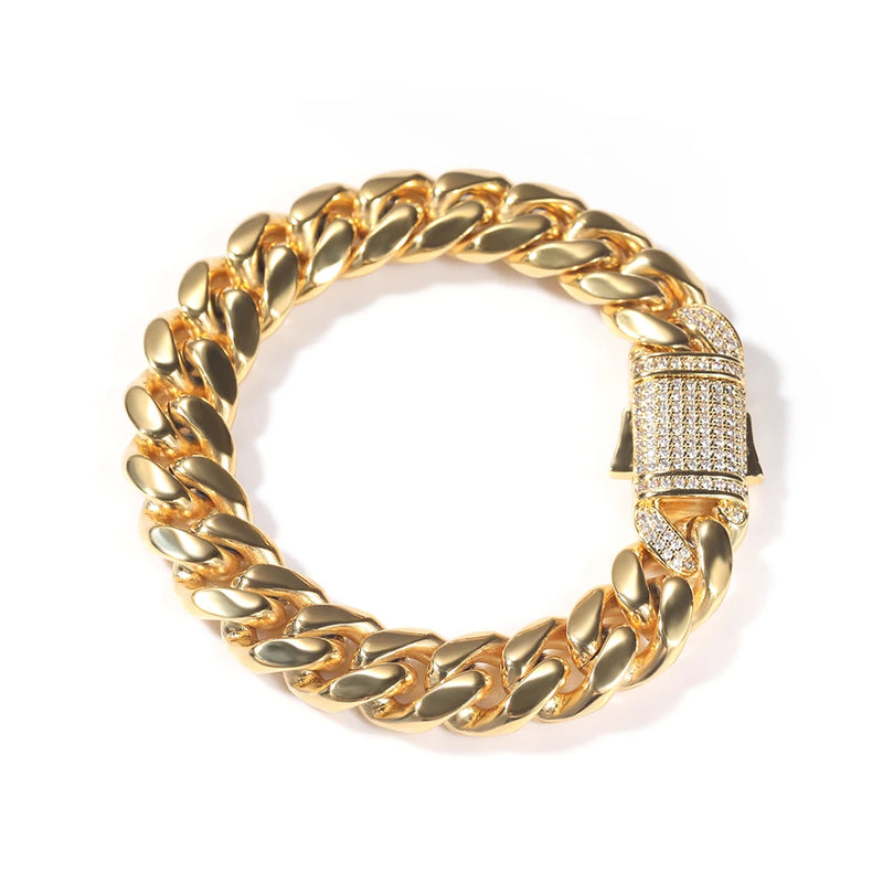 12mm Cuban Chain Bracelet with CZ Clasp for Men