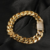 12mm Cuban Chain Bracelet with CZ Clasp for Men