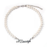 Stainless Steel Name Pendant with Pearl Necklace Silver Jewelry