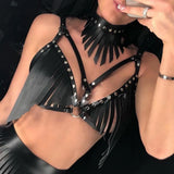 Punk Rivet Tassels Leather Collar Choker Necklace