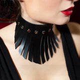 Punk Rivet Tassels Leather Collar Choker Necklace