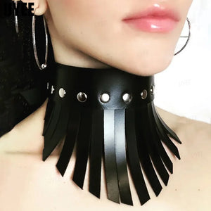 Punk Rivet Tassels Leather Collar Choker Necklace