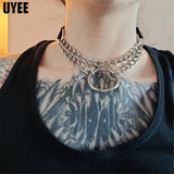 UYEE Gothic Choker Necklace PU Leather Punk Rivet Collar with Chain