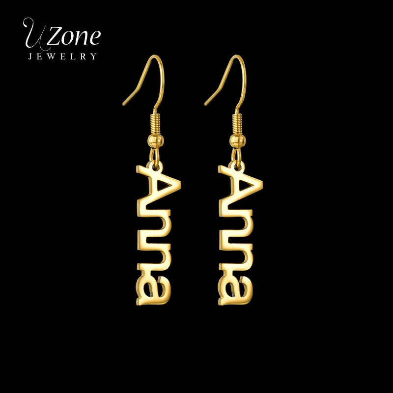 Personalized Letter Vertical Dangle Earrings Stainless Steel Name Drop Earrings