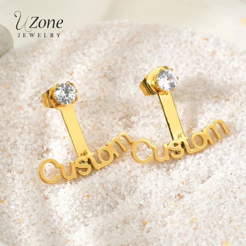 Stainless Steel Name Stud Earrings for Women Girls