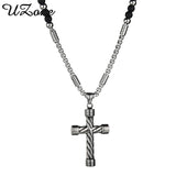 UZone Stone Cross Pendant Mens Rosary Necklace