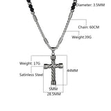 UZone Stone Cross Pendant Mens Rosary Necklace
