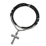 UZone Stone Cross Pendant Mens Rosary Necklace