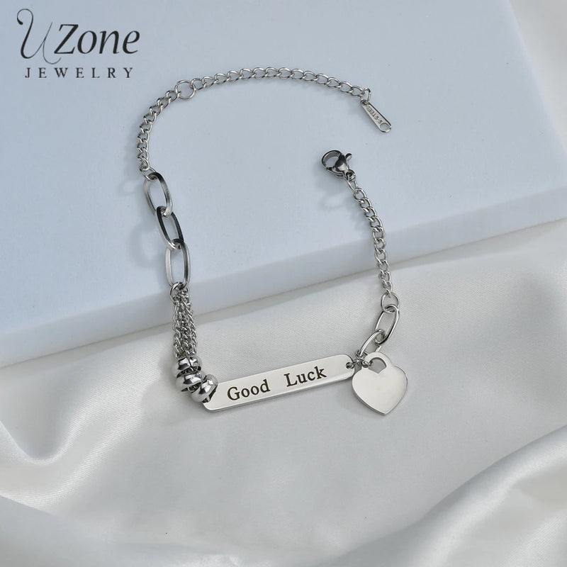UZone Engraving Name Stainless Steel Bracelet Love Lock Pendant Bracelets