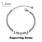 UZone Date Heart Bracelet Stainless Steel Engraved Femme Beads Birthday Gift