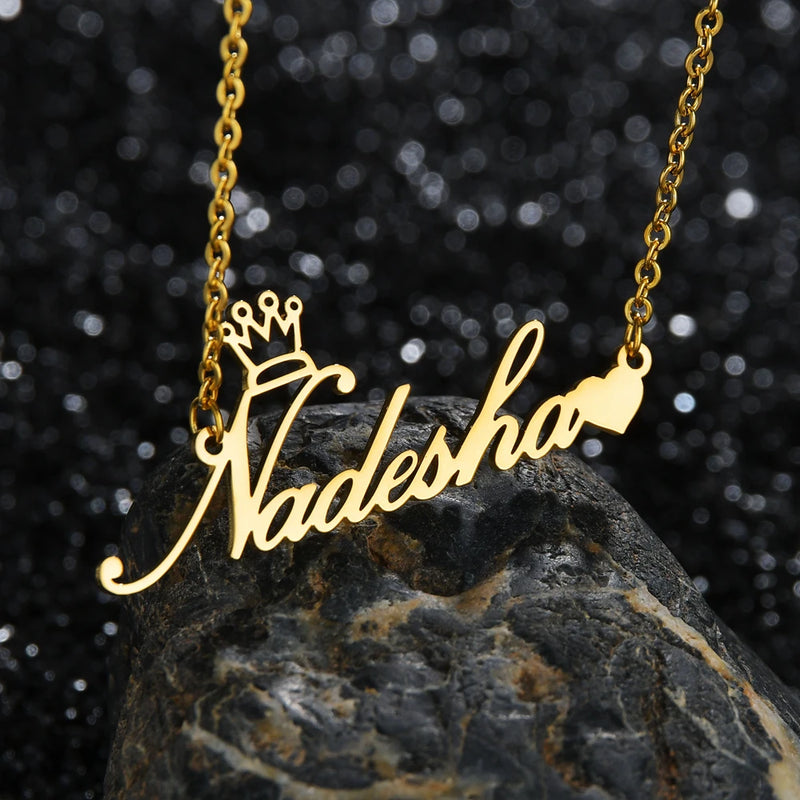 UZone Custom Name Necklace Crown Heart Pendant Necklace for Women