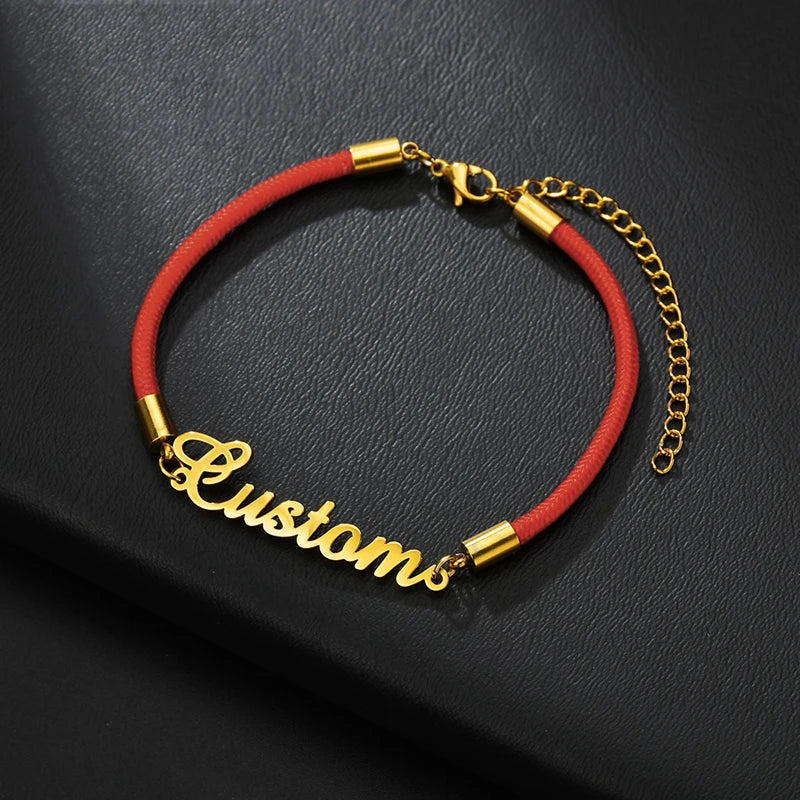 UZone Name Bracelet Red Rope Bangle Stainless Steel