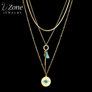 UZone Stainless Steel Pendant Tassel Necklace with Natural Stone Chain