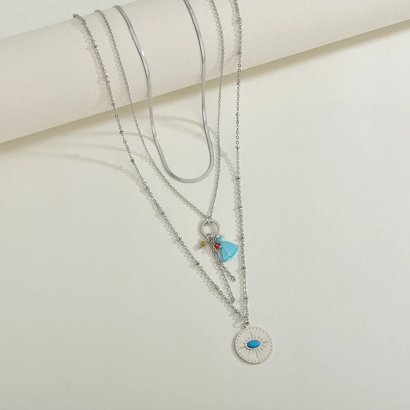 UZone Stainless Steel Pendant Tassel Necklace with Natural Stone Chain