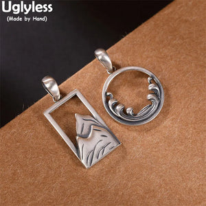 Mountain Wave 925 Silver Pendant Necklace Square Round