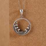 Mountain Wave 925 Silver Pendant Necklace Square Round