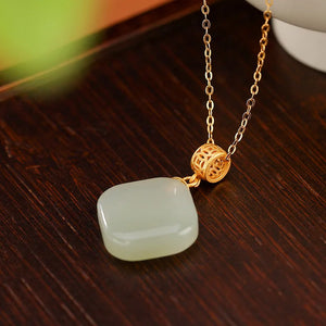 18K G750 Square Gemstone Necklace - Blank Jade Pendant