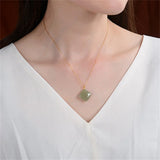 18K G750 Square Gemstone Necklace - Blank Jade Pendant