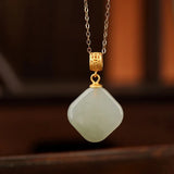 18K G750 Square Gemstone Necklace - Blank Jade Pendant