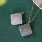 18K G750 Square Gemstone Necklace - Blank Jade Pendant