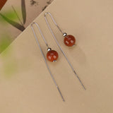 925 Sterling Silver Long Earrings Natural Jade Ball Plated Fine Jewelry Gems