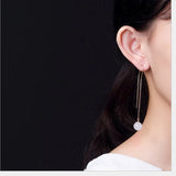 925 Sterling Silver Long Earrings Natural Jade Ball Plated Fine Jewelry Gems